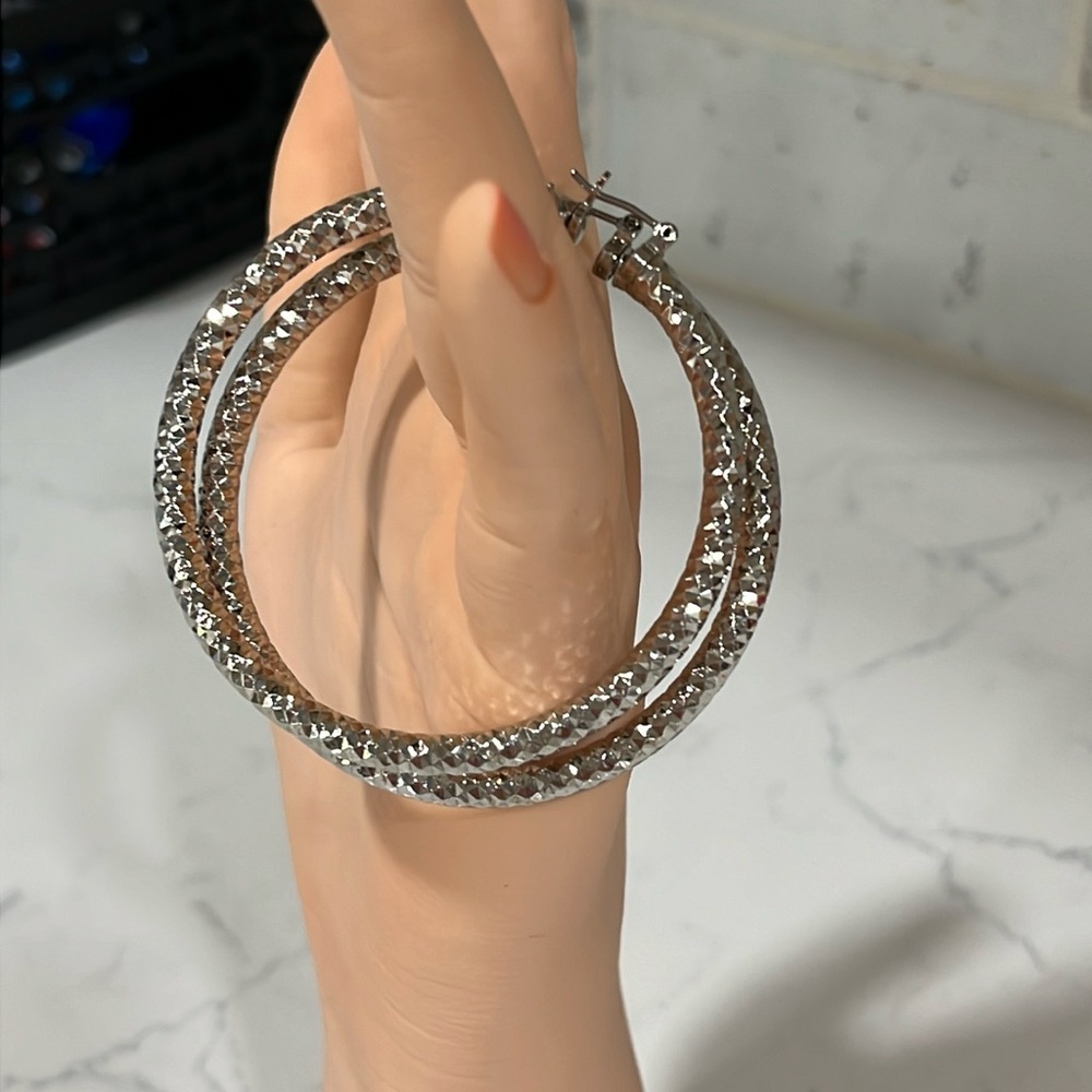 Gorgeous Sparkly Silver Plated Hoops